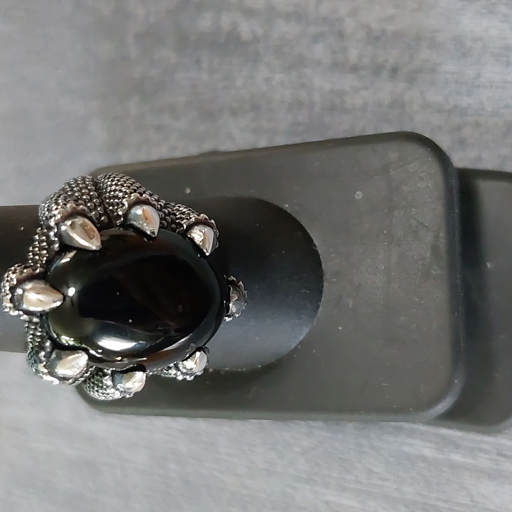 Sterling Silver Oxidized Eagle Claw Sz 9 Cabochon Ring 26mm H 23mm W